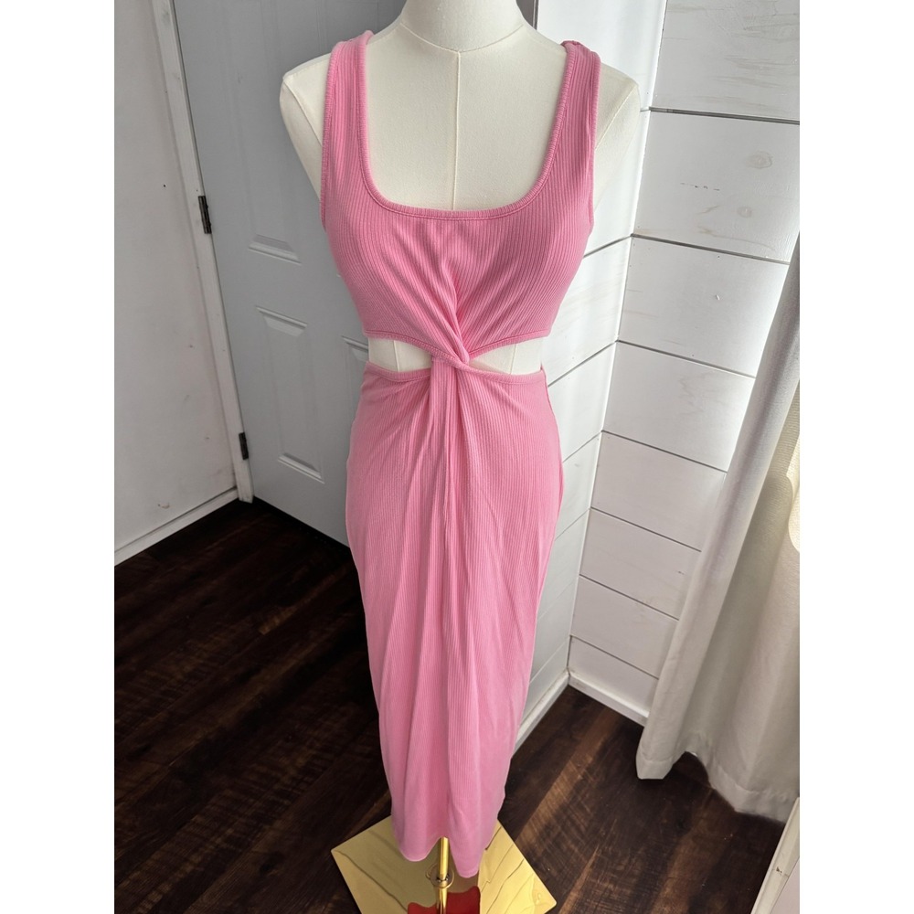 L SPACE Skyler Dress Womens‎ Medium Pink Cutout Tank Bodycon Maxi Ribbed Beach
